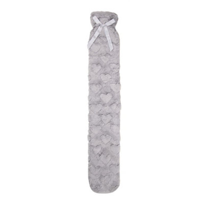 B&Q Grey K Collection Heart Extra Long Hot Water Bottle And Cover (One ) 2L