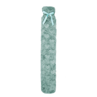 B&Q Green K Collection Heart Extra Long Hot Water Bottle And Cover Sage (One ) 2L