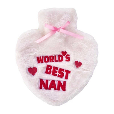 K Collection Worlds Best Nan Heart 1L Hot Water Bottle And Cover White/pink (One Size) from B&Q
