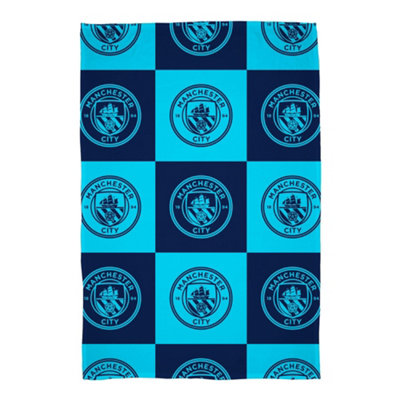 B&Q Blue/White Manchester City Fc Fleece Checkered Blanket Navy / (150Cm X 100Cm) 150Cm