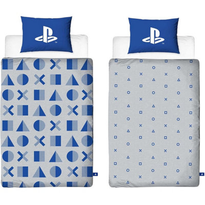 Playstation Controller Buttons Reversible Duvet Set White/blue (Single) from B&Q