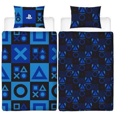 Playstation Checked Reversible Duvet Set Blue (Double) from B&Q