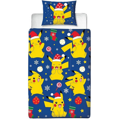Pokemon Unisex Blue Christmas Reversible Duvet Set In | Size: Single - Image 3