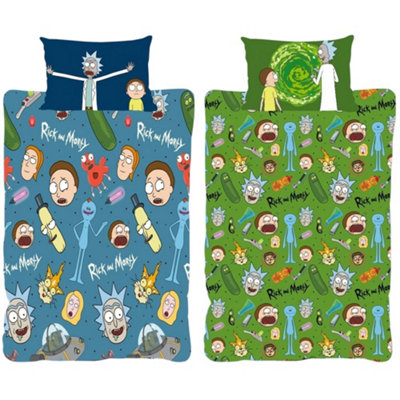 Rick And Morty Portals Pickle Characters Reversible Duvet Set Blue (Single) from B&Q