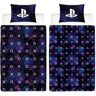 Playstation Controller Buttons Reversible Duvet Set Blue/white (Single) from B&Q
