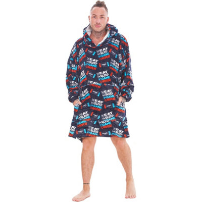  - Gamer Childrens/kids Eat Sleep Game Repeat Fleece Oversized Hoodie Blanket Black/red (One Size)