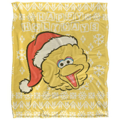  - Sesame Street Silky Christmas Sweater Big Bird Supersoft Blanket Yellow (One Size)