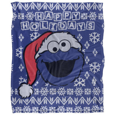 Sesame Street Silky Christmas Sweater Cookie Monster Supersoft Blanket Blue (One Size) from B&Q