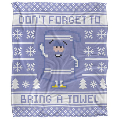  - South Park Silky Christmas Sweater Towelie Blanket Lavender/white (One Size)