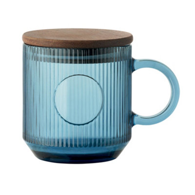 Midocean Vitrio Ribbed Gl 300Ml Mug Transparent Blue (One Size) from B&Q