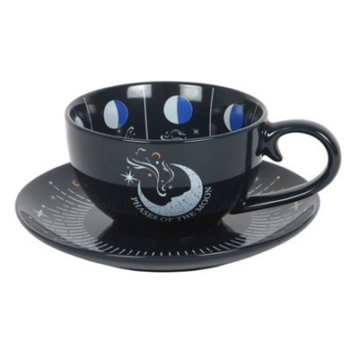 Something Different Moon Phases Teacup & Saucer Black/blue (One Size) from B&Q