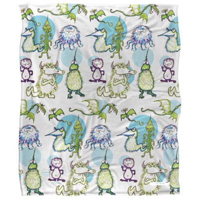 Jim Henson Signature Collection Silky Monster Doodles Supersoft Blanket White/green (One Size) from B&Q