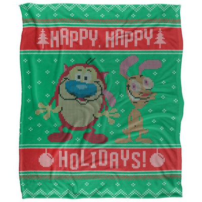 Ren & Stimpy Silky Christmas Sweater Holiday Supersoft Blanket Multicoloured (One Size) from B&Q
