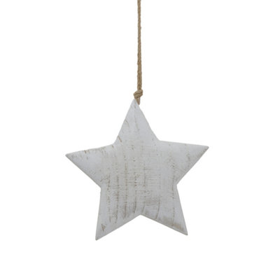 Hill Interiors Unisex White Washed Star Christmas Hanging Dration | Size: Large - Image 7