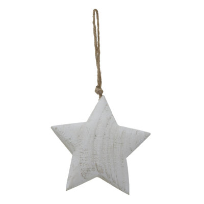 Hill Interiors White Washed Star Christmas Hanging Decoration (One ) 13Cm