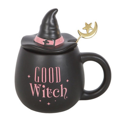 Something Different Good Witch Mug & Spoon Set Black/pink (One Size) from B&Q