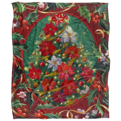Jq Licensing Spirit Of Christmas Silky Poinsettia Supersoft Blanket Multicoloured (152Cm X 127Cm) from B&Q