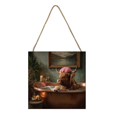 Pyramid International Pampered Cow Highland Cow Plaque Multicoloured (One Size) from B&Q