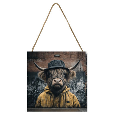 Pyramid International Noel Highland Cow Plaque Multicoloured (One Size) from B&Q