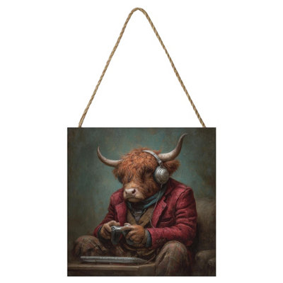 Pyramid International Highland Gamer Highland Cow Plaque Multicoloured (One Size) from B&Q