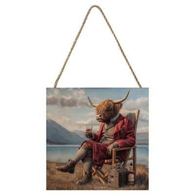 Pyramid International Another Dram By The Loch Highland Cow Plaque Multicoloured (One Size) from B&Q