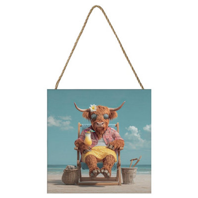Pyramid International Highland Cocktail Highland Cow Plaque Multicoloured (One Size) from B&Q