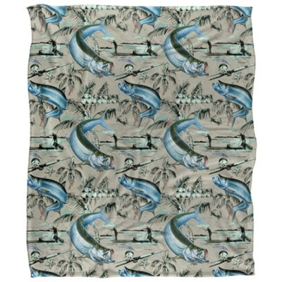 Jq Licensing Jl-Jp-Jq Silky Tiki Flower Fishing Supersoft Blanket Grey (One Size) from B&Q