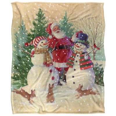 Jq Licensing Silky Snowman Santa Claus Christmas Supersoft Blanket Multicoloured (152Cm X 127Cm) from B&Q