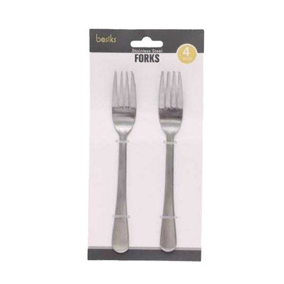 B&Q Basiks Stainless Steel Forks (Pack Of 4) Steel (One Size)