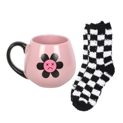 Something Different Sad Flower Mug And Sock Set Pink/black (One Size) from B&Q