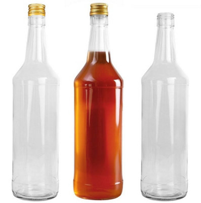 B&Q -  Glass Bottle 1000Ml 1L With Cap Juice Liqueur Liquid Storage Home Brewing 8X 1L Bottle + Cap