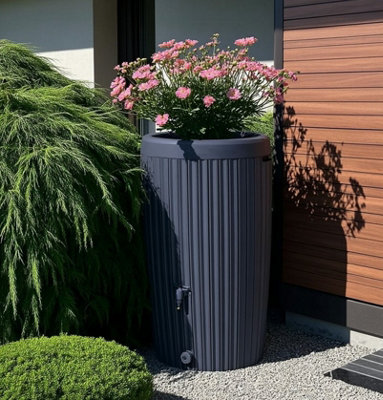 B&Q -  Rainwater Tank Water Butt Plastic Rain Collector Container 240L + Connection Kit Anthracite