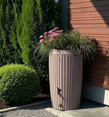 B&Q -  Rainwater Tank Water Butt Plastic Rain Collector Container 240L + Connection Kit Grey-Beige