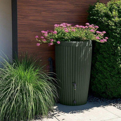 B&Q -  Rainwater Tank Water Butt Plastic Rain Collector Container 240L + Connection Kit Green