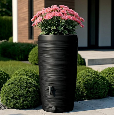 B&Q -  Rainwater Tank Water Butt Plastic Rain Collector Container 240L + Connection Kit Black