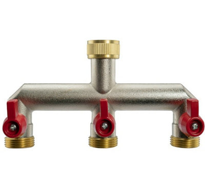 B2C Brass Tap Connector Splitter 2 3 4 Way Valve Adaptor Fitting Garden Hose Pipe Brass 3 Way Splitter from B&Q