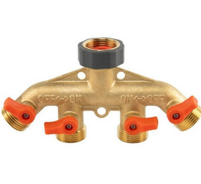 B2C Brass Tap Connector Splitter 2 3 4 Way Valve Adaptor Fitting Garden Hose Pipe Brass 4 Way Splitter from B&Q