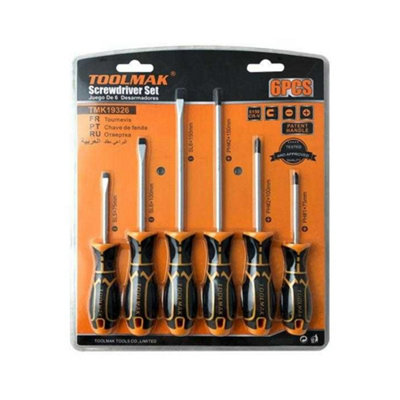 Toolmak Screwdriver Set (Pack Of 6) Black/orange (One Size) from B&Q