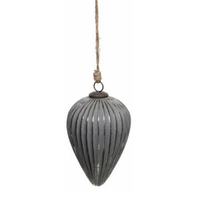 B&Q -  Metallic Cone Bauble Silver Grey (15Cm X 9Cm X 9Cm)