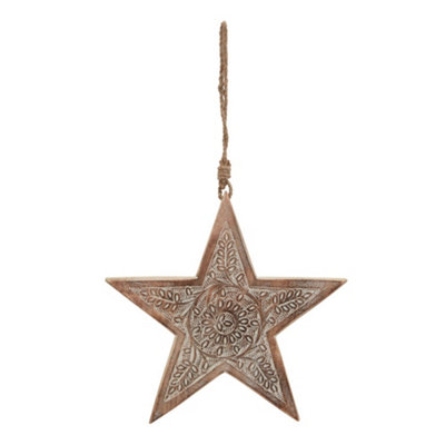 B&Q -  Wooden Star Hanging Decoration Brown/white (One Size)