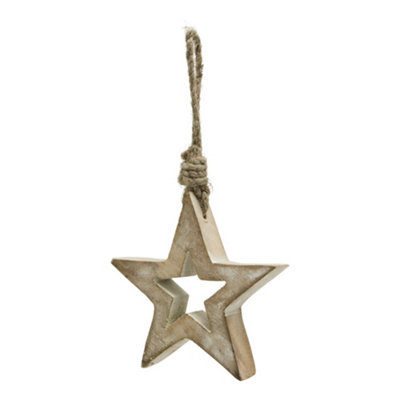 B&Q -  Wooden Star Hanging Ornament Brown/white (One Size)