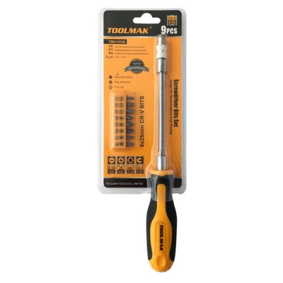Toolmak Screwdriver Bit Set (Pack Of 9) Orange/black (One Size) from B&Q