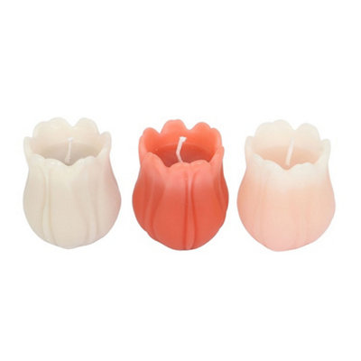 Something Different Tulip Candle (Pack Of 3) Pink/white (One Size) from B&Q