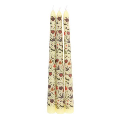 Something Different Midnight Bloom Printed Taper Candle (Pack Of 3) Cream (One Size) from B&Q