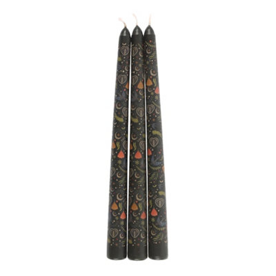 Something Different Midnight Printed Taper Candle (Pack Of 3) Black (One Size) from B&Q