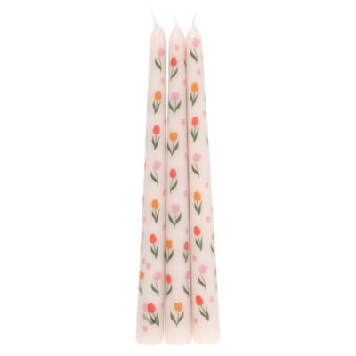 Something Different Tulip Taper Candle (Pack Of 3) White (One Size) from B&Q
