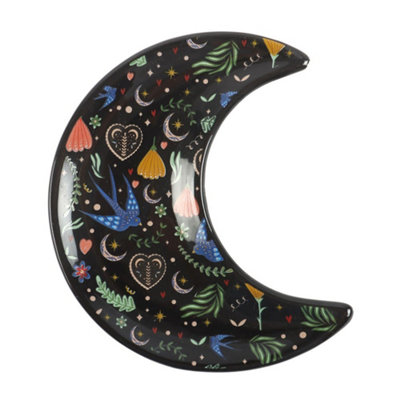  - Something Different Midnight Bloom Crescent Moon Trinket Dish Black/multicoloured (One Size)