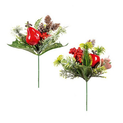  - Premier Apple Cone Christmas Tree Pick (Pack Of 2) Green/red (One Size)