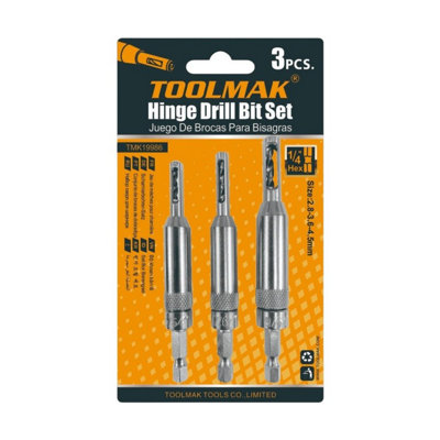  - Toolmak Hinge Drill Bit Set(Pack Of 3) Silver (One Size)