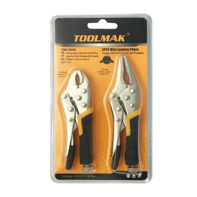 Toolmak Mini Locking Pliers (Pack Of 2) Silver/black/yellow (One Size) from B&Q